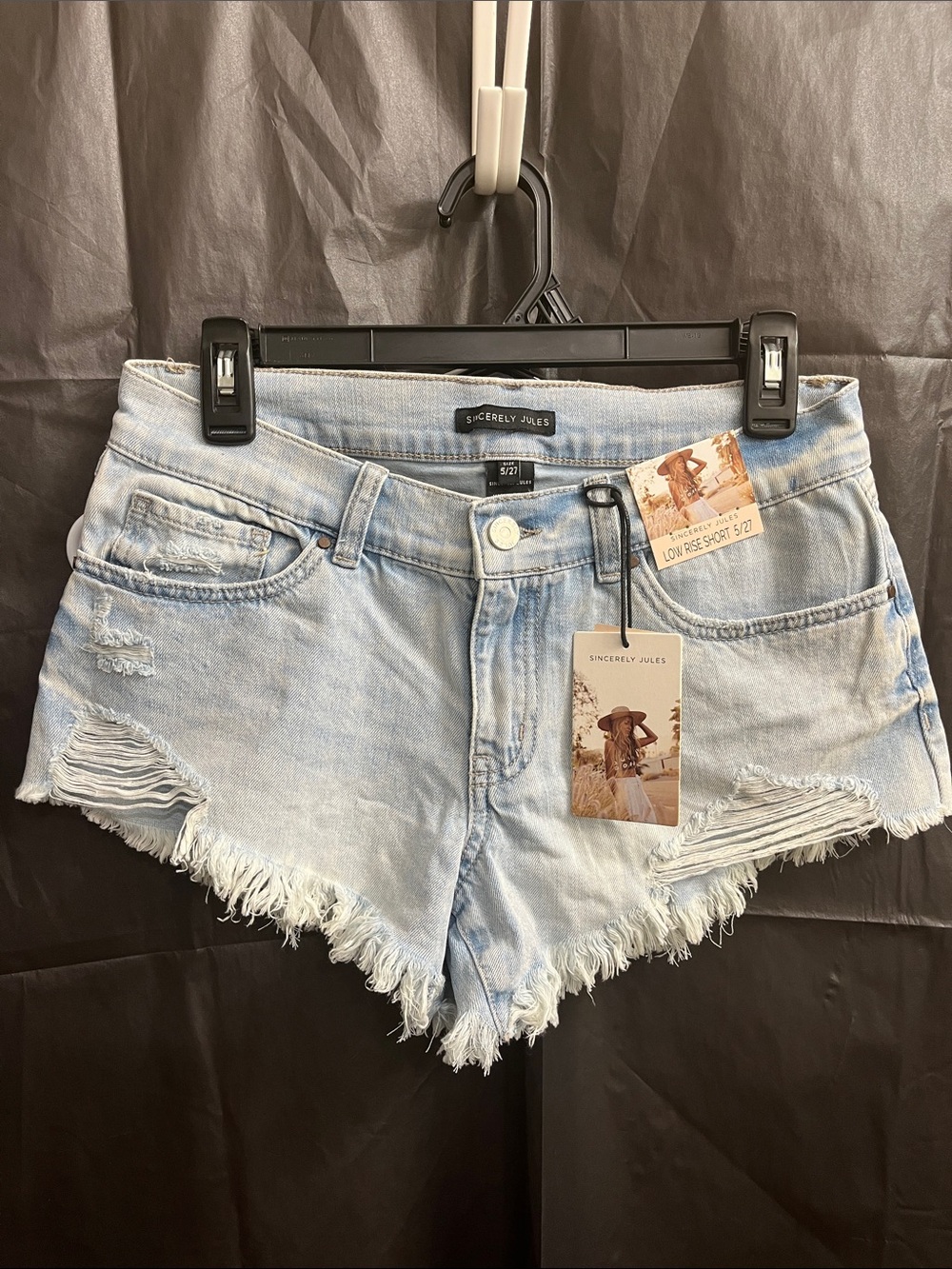 Sincerely Jules Light Blue Distressed Frayed Denim Shorts